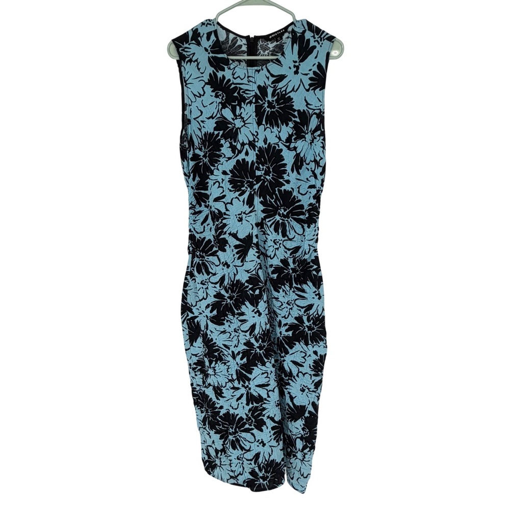 Whistles Womens Blue Black Floral Cotton Seersucker Sleeveless Midi Dress Size 8
